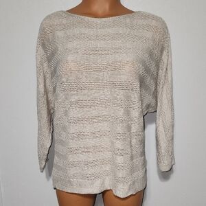 Tahari Cream Boat Neck Sweater with Soft Knit Texture Size Medium